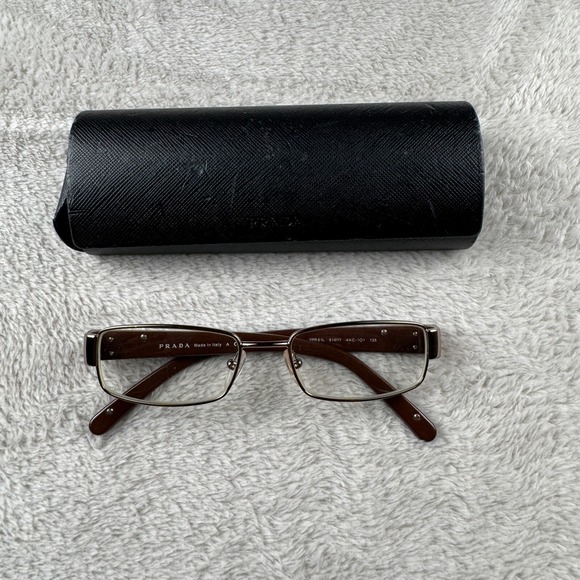 Vintage Prada Eyeglasses With Hard Case Womens Black Preowned Leather Full Rim - Picture 1 of 5
